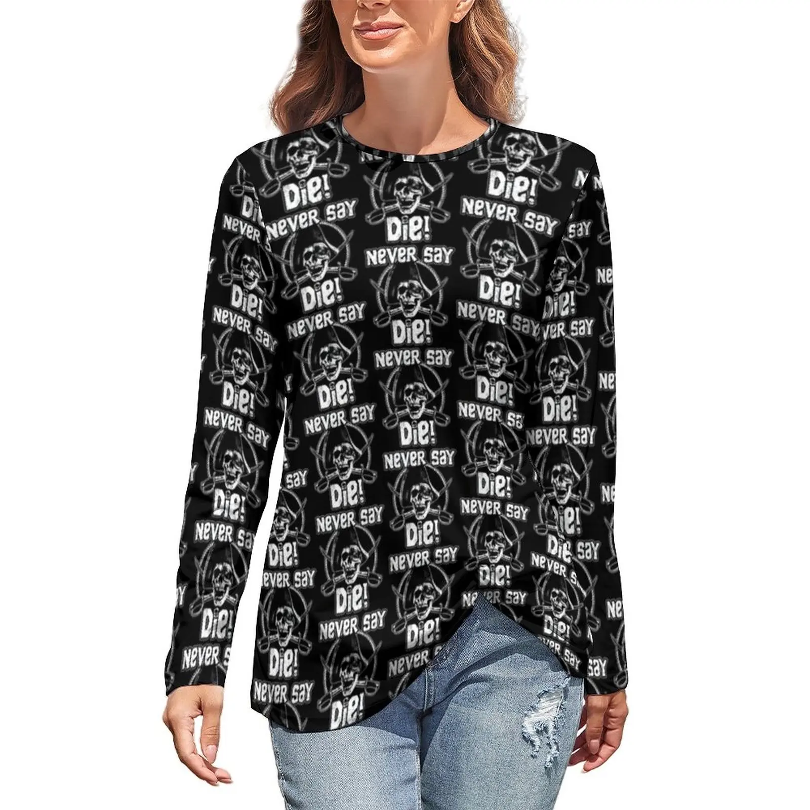 

Goonies Skull Print-4 T-Shirts Never Say Die Elegant T Shirt Autumn Long Sleeve Street Wear Tops Oversize Graphic Tees