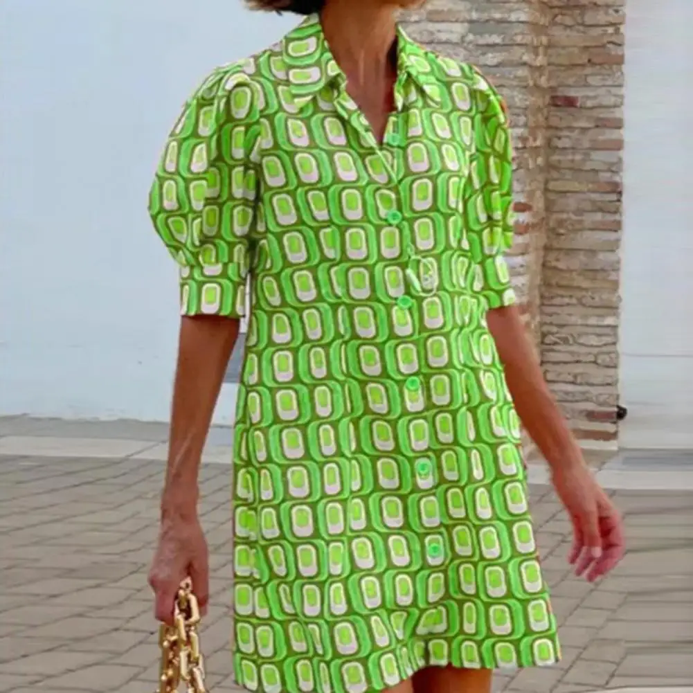 

Summer Dress Puff Sleeve Mini Dress Women Half-Sleeve Swing Dress