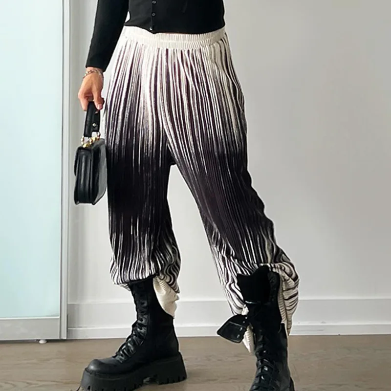 

Men Casual Mid Elastic Waist Long Pant Sweatpant Party Men's Folds Straight Pants Autumn Fashion Gradient Trousers Streetwear