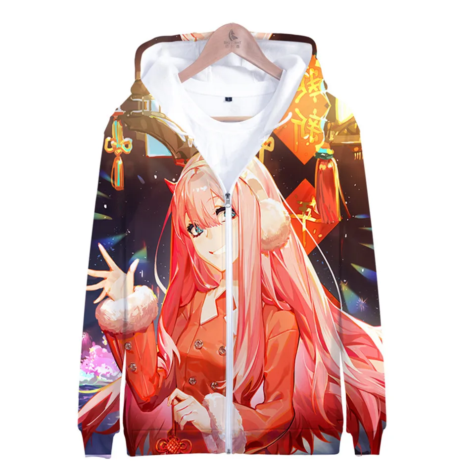 

3DDARLING in the FRANK Hoodies Sweatshirt Hipster Anime Zero Two Hoody Unisex Pink Girls Tops Kawaii Cute Zipper Plus Size