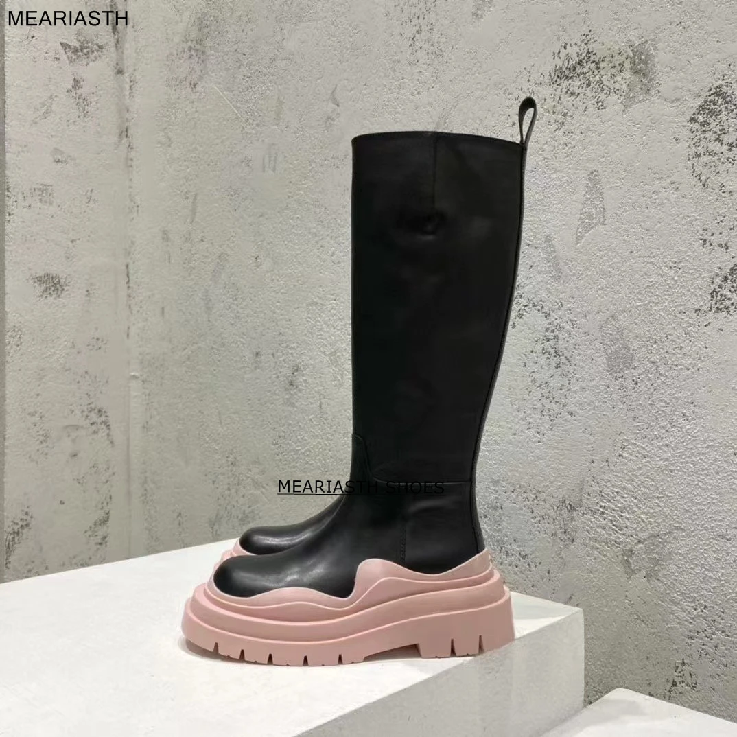 

2022 Women Boots Fashion Casual Non Slip Zipper Knee Boots Woman Comfortable Round Boots Ladies Platform PU Winter Boot Female
