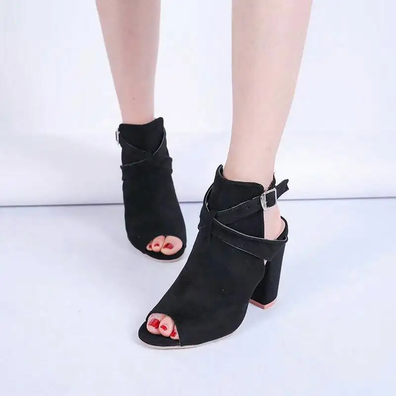 

Woman Sandals 2022 Summer Fashion Gladiator Square Heel Pumps High Heels Buckle Strap Female Solid Color Sandals Plus Size 34-43