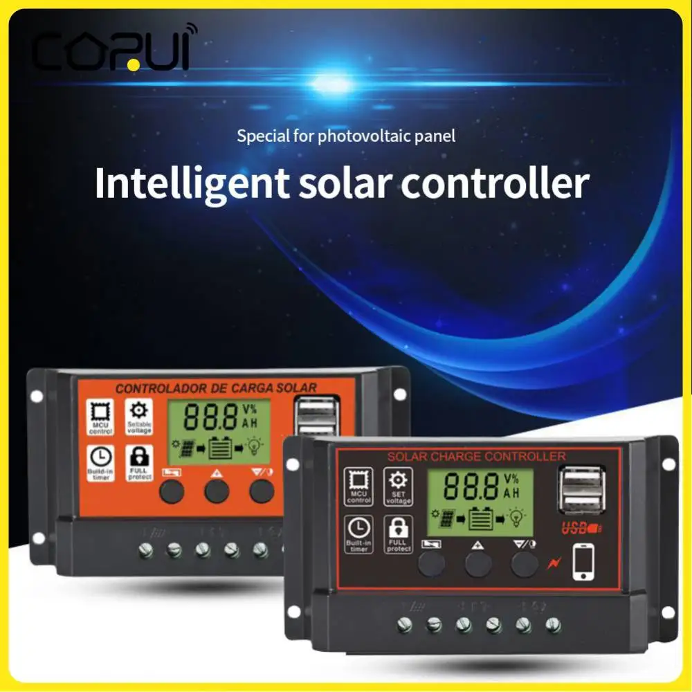 

ШИМ-контроллер заряда солнечной батареи, 10 А 20 А 30 А, 12 В 24 В, регулятор с ЖК-дисплеем, Двойная зарядка через USB, контроль заряда батареи солнечной панели
