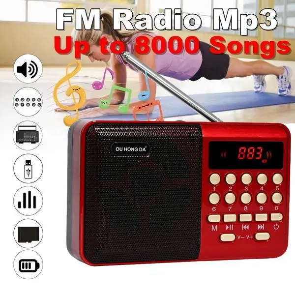 

K12 Portable Fm Radio Speaker Mini Handheld Rechargeable Mp3 Mp4 Card Player Multifunctional Recorder