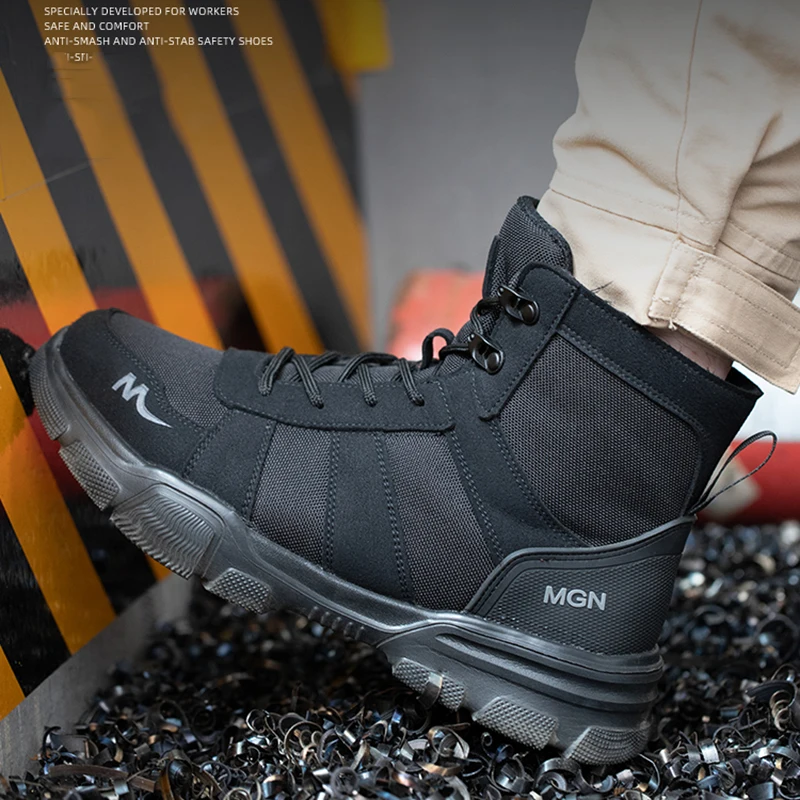 

Mens Work Boots 6 Inches Lightweight Breathable Steel Toe Safety Shoes for Work Boots Suede Leather and 1000D Fabric Upper