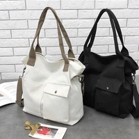 women casual large capacity shopping bags solid color canvas retro ladies portable eco tote bags