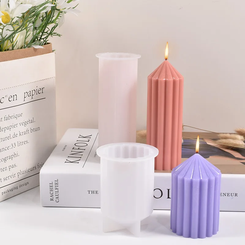 

Geometric Column Silicone Candle Mold DIY Stripe Spire Cylinder Cone Candle Making Kit Soap Resin Plaster Mould Craft Decor Gift