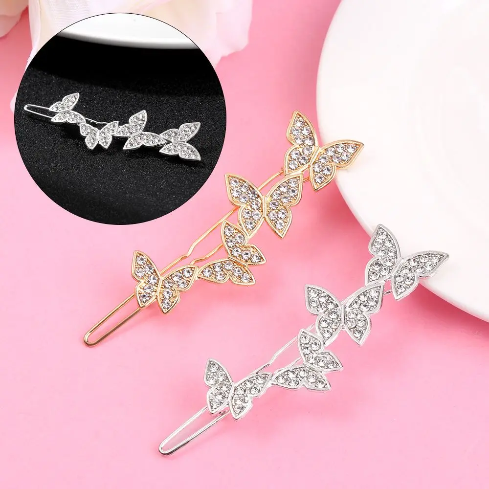 

Women Frog Buckle Hairpin Headwear Shiny Diamond Butterfly Hair Clips