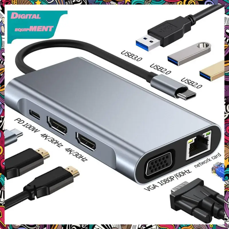 

Aluminum Alloy Type C To 4k Hd Adapter Multi-function Portable 8 In 1 Docking Station Fast Charging 4k Dual Hd Expansion Dock