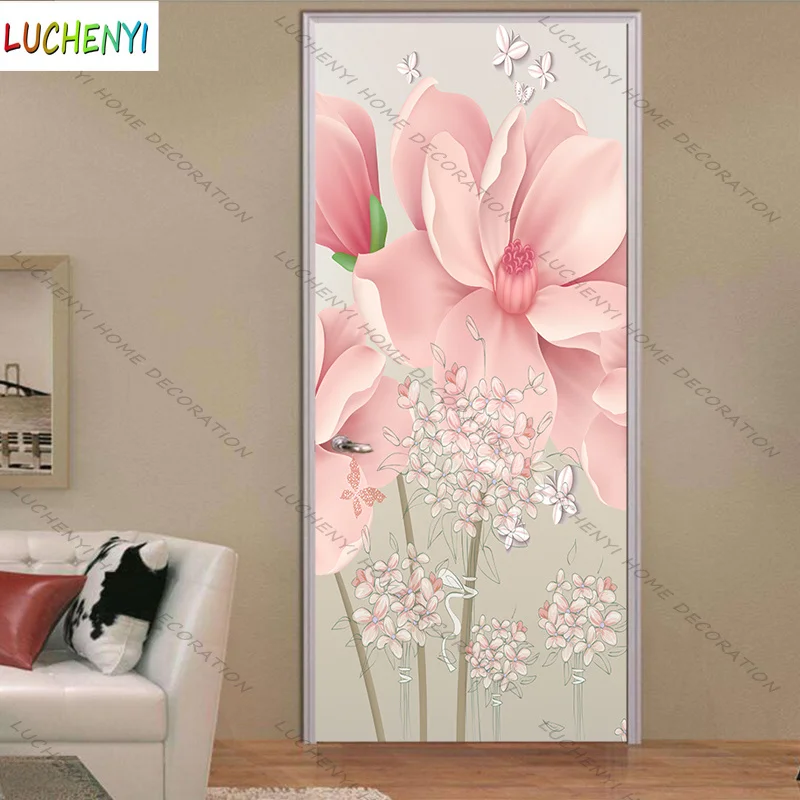 

Декоративная наклейка на дверь papel de parede, наклейка на крышку, самоклеящаяся роспись маслом на заказ, розовые цветы