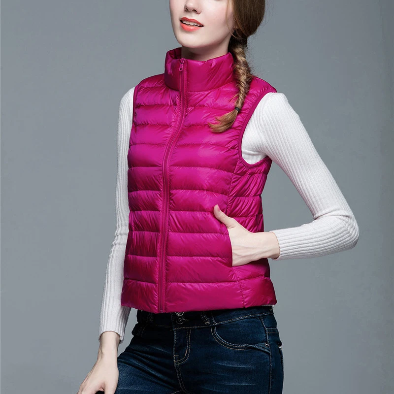 

Winter Warm Vest Puffer Women Casual Pure Color Zipper Stand Collar Sleeveless Cotton Paded Jacket Ladies Fall Fashion Outerwear