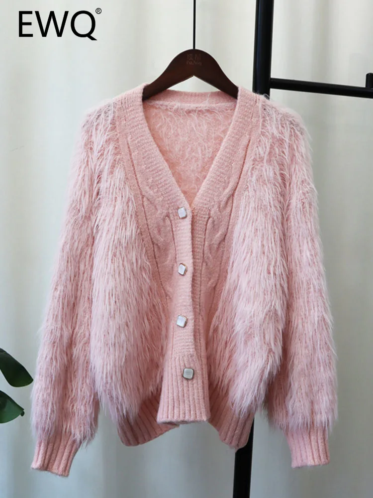 

EWQ Burr Knitted Single-breasted Long-sleeve Tender Sweet Style Korean Chic Women Cardigan Sweater Autumn 2023 New 27SN3313