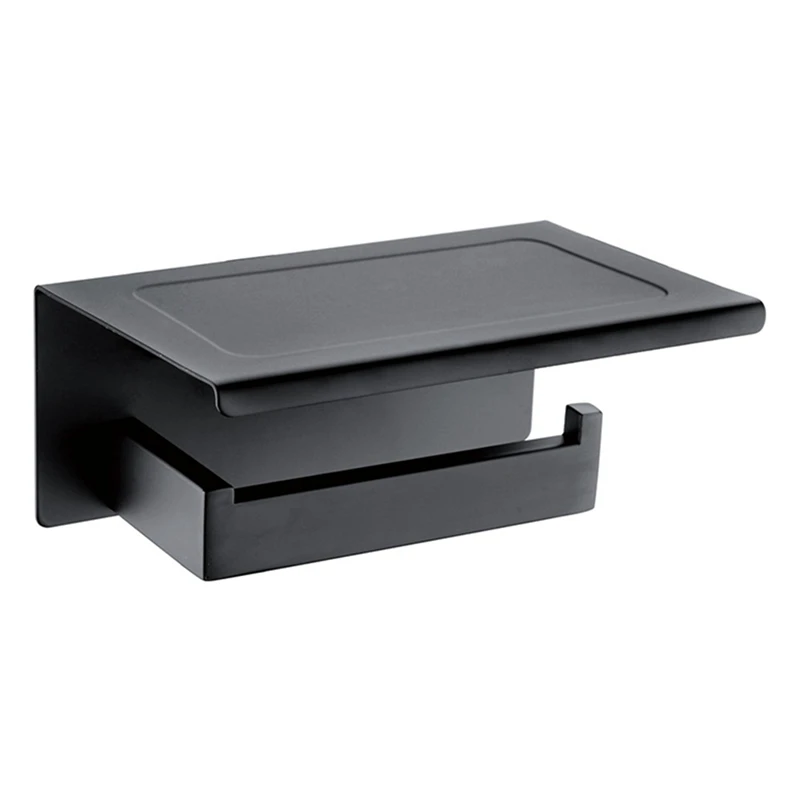 

Toilet Roll Holder No Drilling Aluminium Toilet Paper Holder with Shelf Black