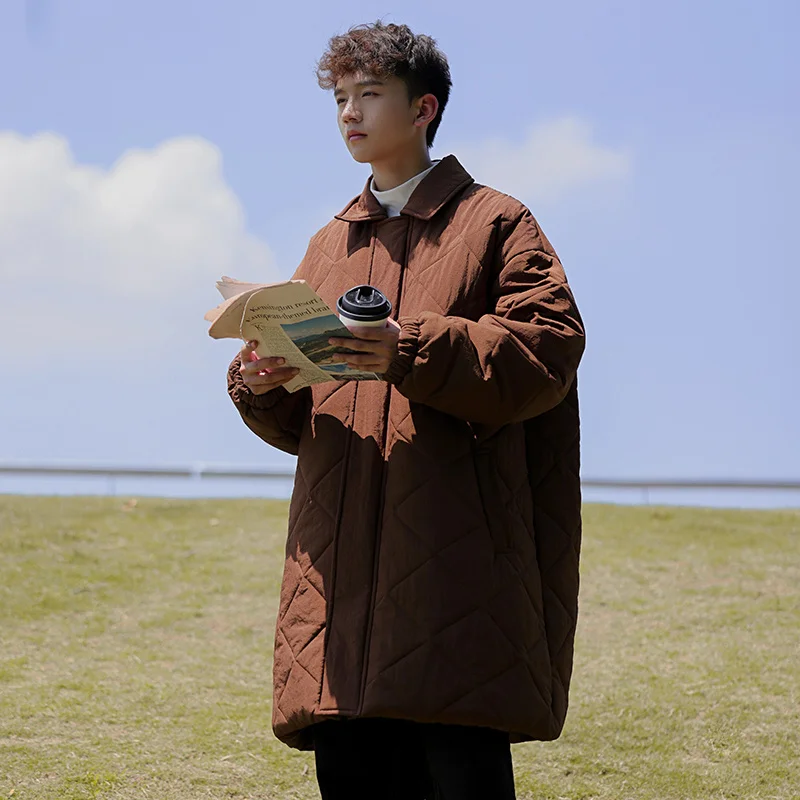 Winter Thick Long Coat Men Warm Fashion Retro Thicken Jacket Men Korean Loose Plaid Trench Coat Mens Oversize Overcoat M-2XL