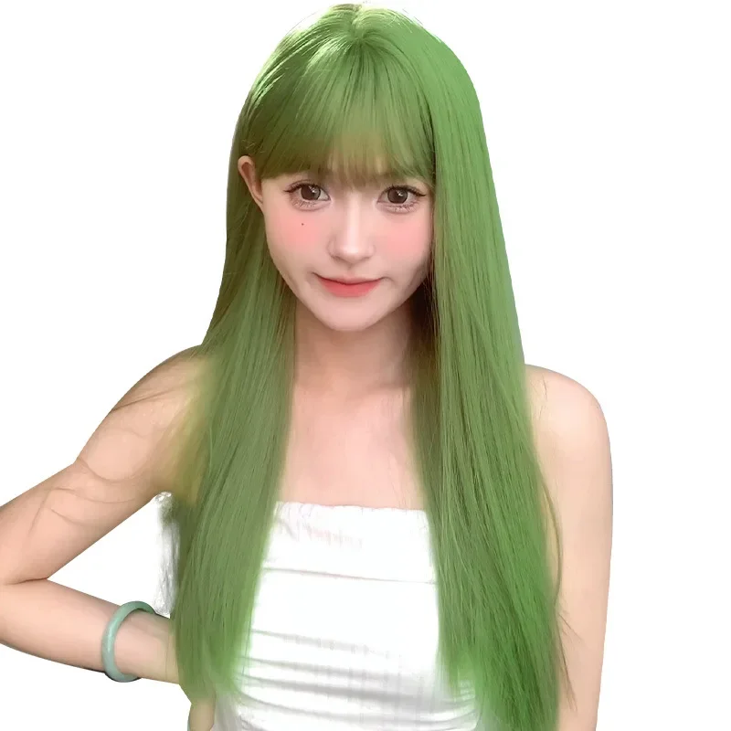 Женский повседневный парик зеленый длинный прямой натуральный реалистичный
