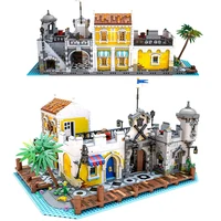 MOC Port Town Architecture Model Building Blocks MOC Set Seaside Island Constructor House Pirate Room Bricks Toys for Kids Gifts