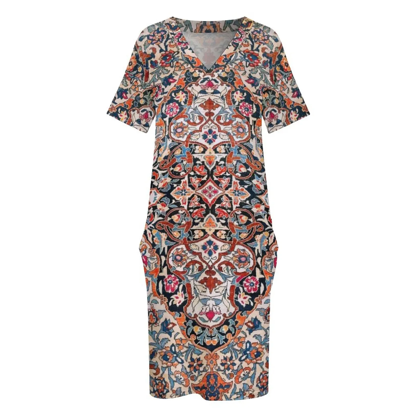 Свободное платье с карманами и принтом в Западном персидском стиле