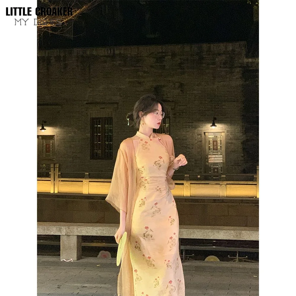 Платье-Ципао женское зеленое крутое шифоновое модифицированное сказочное