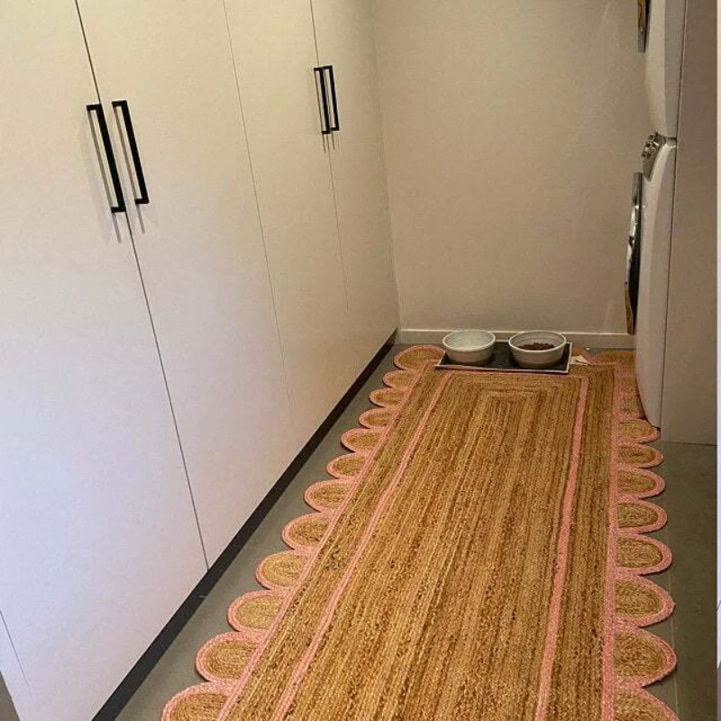 

Джутовый натуральный коврик с розовыми краями, коврик для гостиной, коврик для кровати