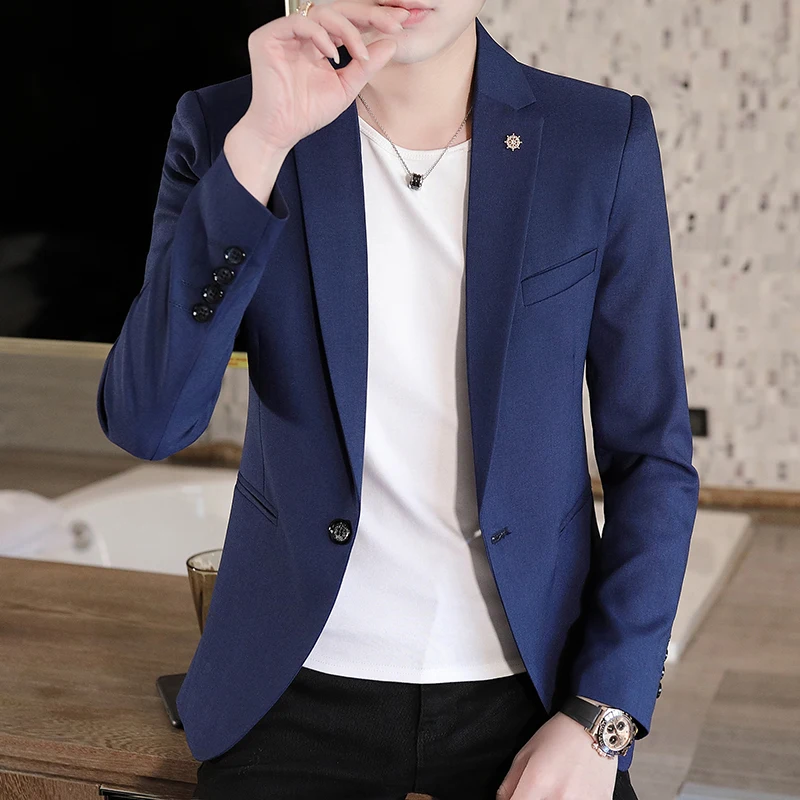 

Suits Jackets For Men Spring Autumn Casual Button Long Sleeves Tops Business Blazer Homme Slim Fit Solid Ternos Para Hombre