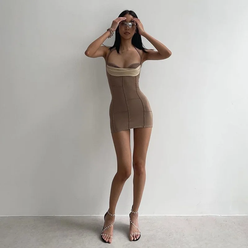 

New 2022 Summer Fashion Sexy Mini Pencil Skirt Europe and America Vestidos Neckline High Waist Slim Short Style Y2k Dress Women