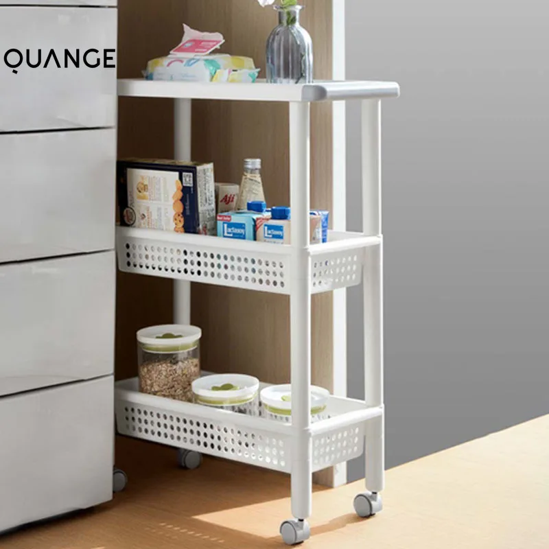 

QUANGE Multi-Function PP Wheeled Trolley Shelf Landing Removable Organizer Bedroom Bathroom Kitchen Multilayer Storage Rack