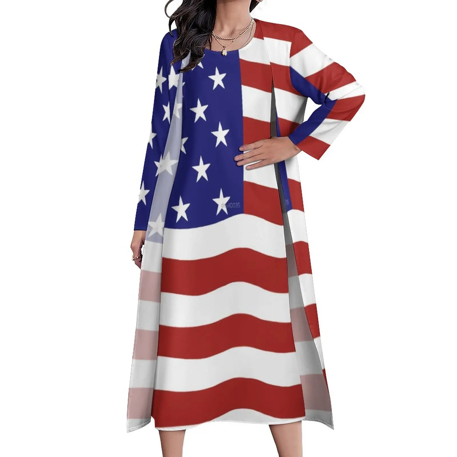 

Платье-макси с принтом и американским флагом, 4 июля