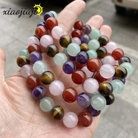 handmade natural crystal bracelet purple pink rose powder crystal quartz stretch beaded bracelet jewelry beads lovers woman gift