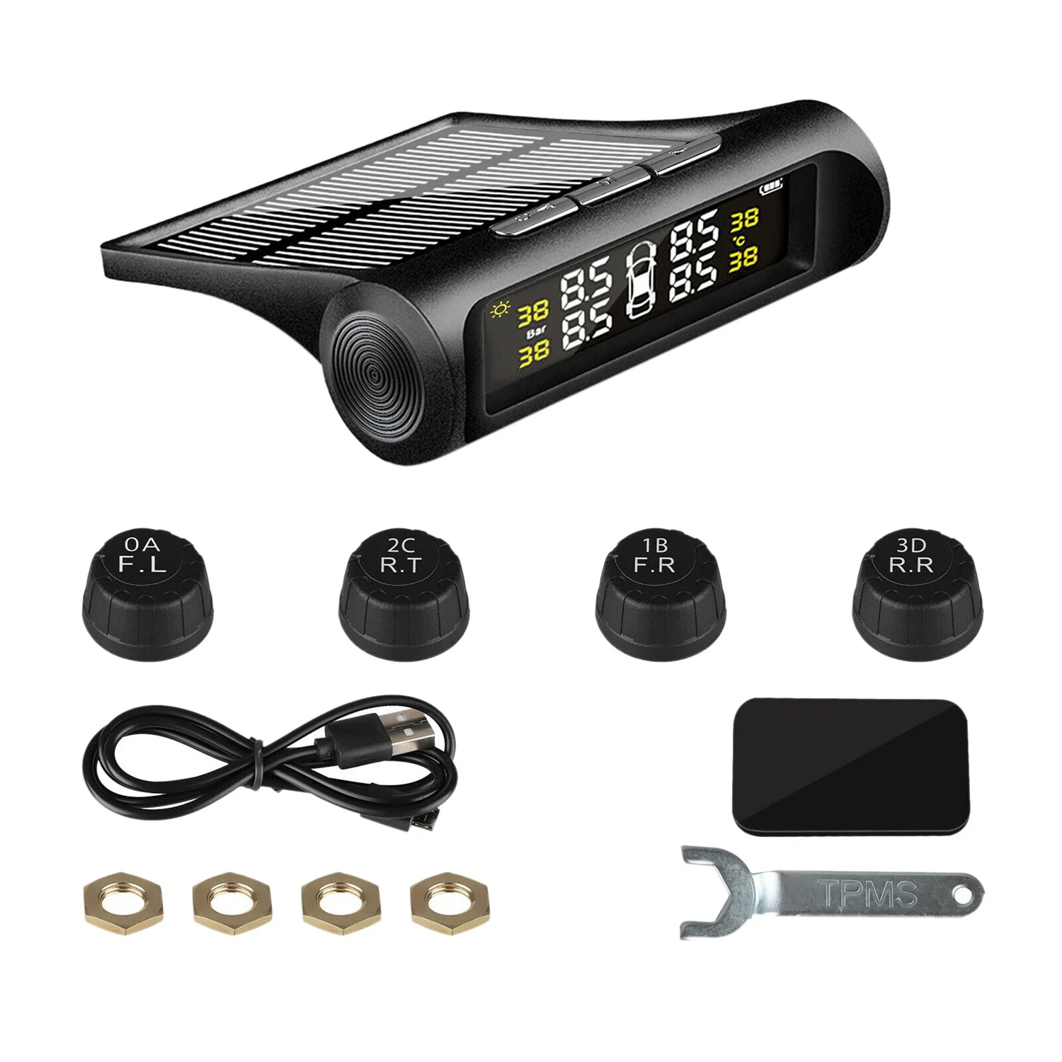 

Wireless Solar Tpms Car Tire Pressure Temperature Monitoring System Lcd Color Screen with 4 External Sensors