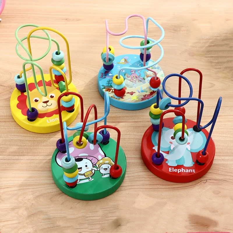 

Fashion New Boys Girls Montessori Wooden Toys Wooden Circles Bead Wire Maze Roller Coaster Educational Wood Puzzles Kid Toy