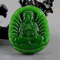 natural green hand carved thousand hand guanyin jade pendant fashion jewelry mens and womens guanyin necklace