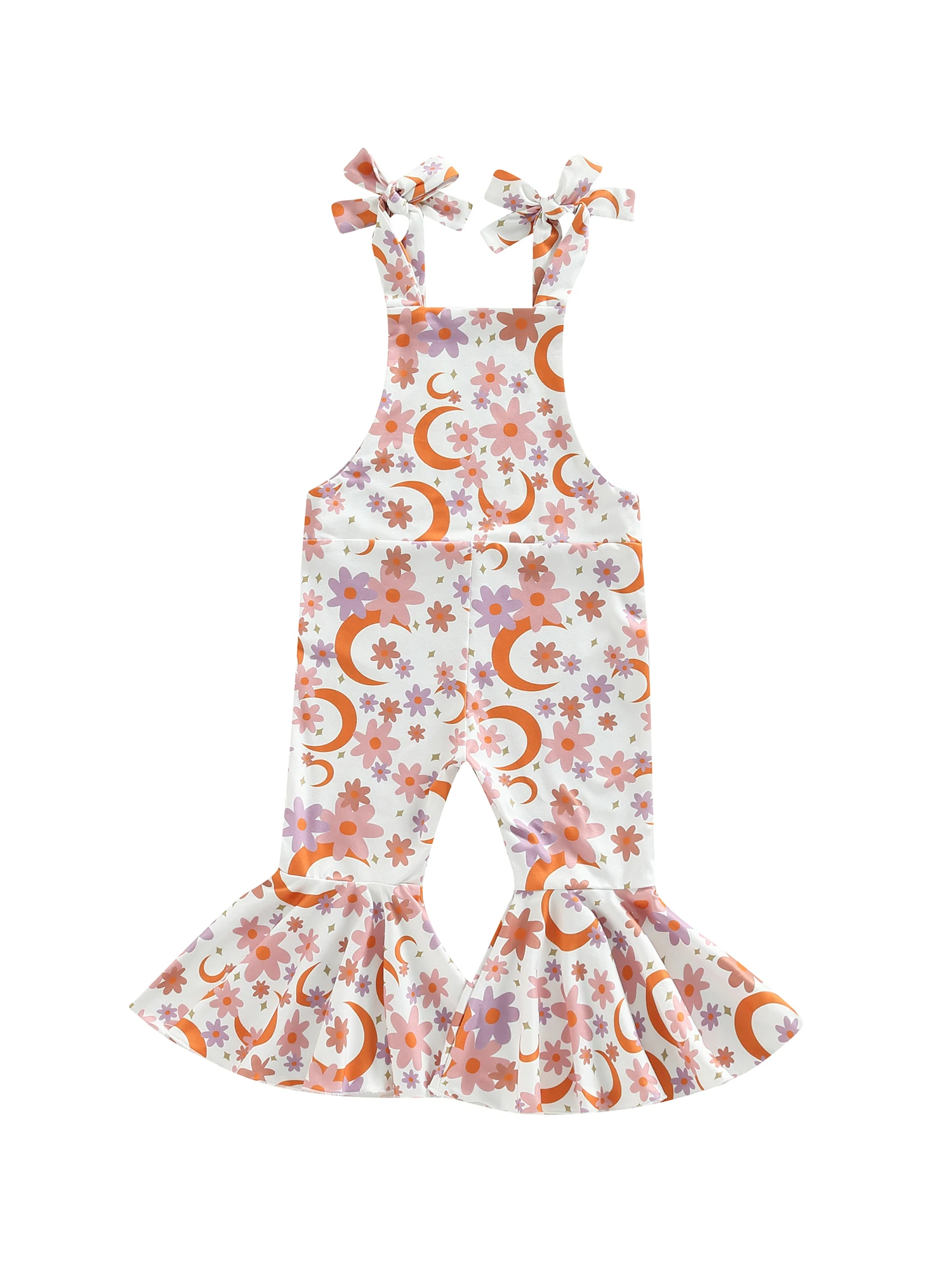 

Детские расклешенные брюки на лямках для девочек, брюки без рукавов с цветочным принтом и оборками, Милый Летний комбинезон