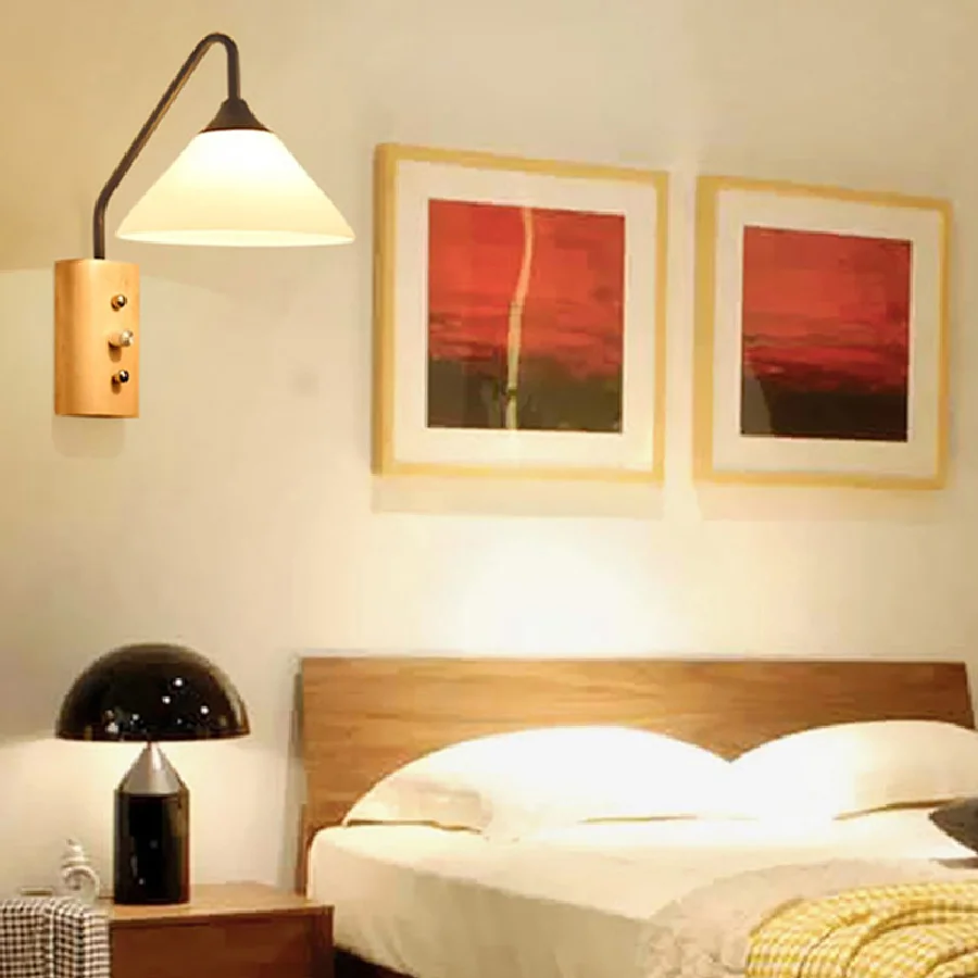 

Nordic Wood Wall Lamps White Black Europe for Bedside Corridor Foyer Stair Room Corner Cottage Home Decoration Interior Lighting
