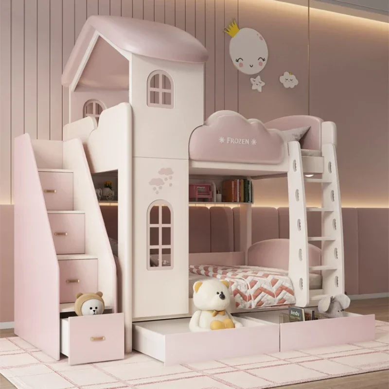 

Castle Princess Girl Children Beds Bilayer Up And Down Up And Down Children Beds Senior Cama Infantil Bedroom Furniture QF50TC