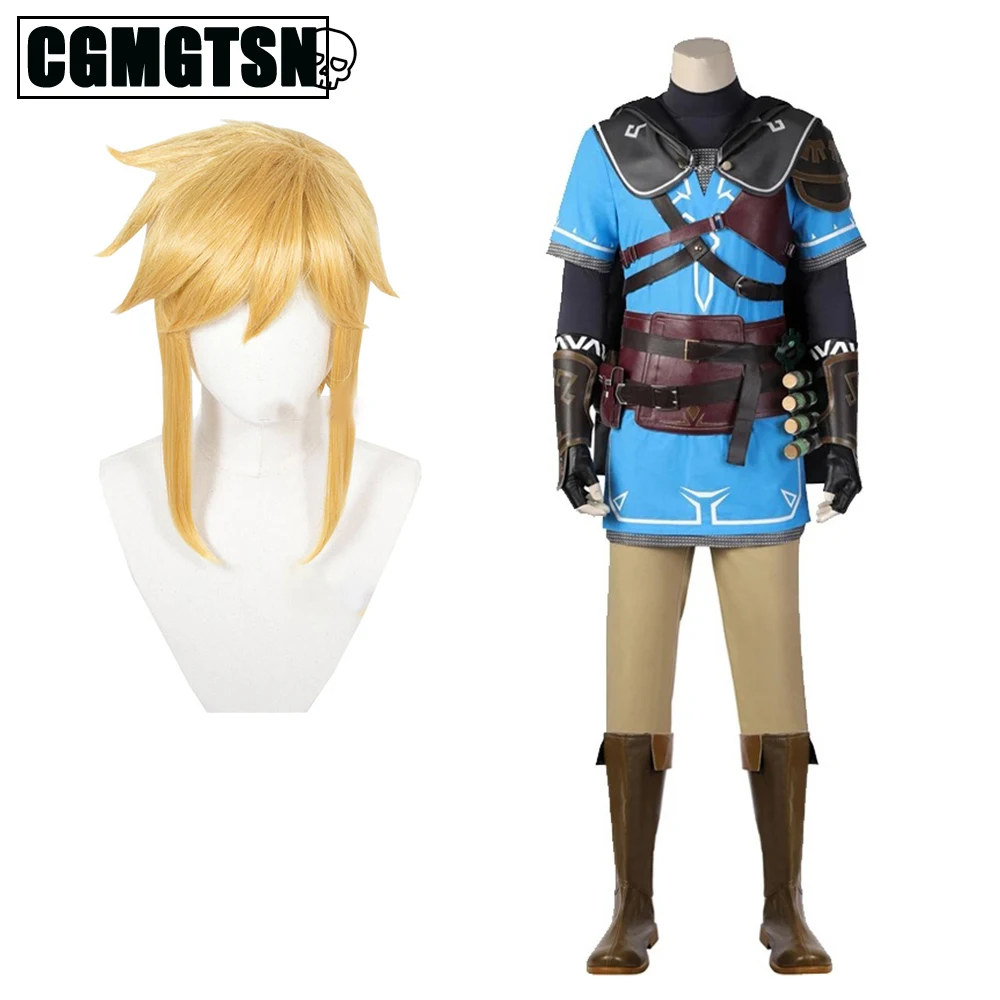 

CGMGTSN Game Zelda Cosplay Breath of the Wild Costume Link Clothing With Wig Set Adult Men Suit For Halloween Carnival Outfit