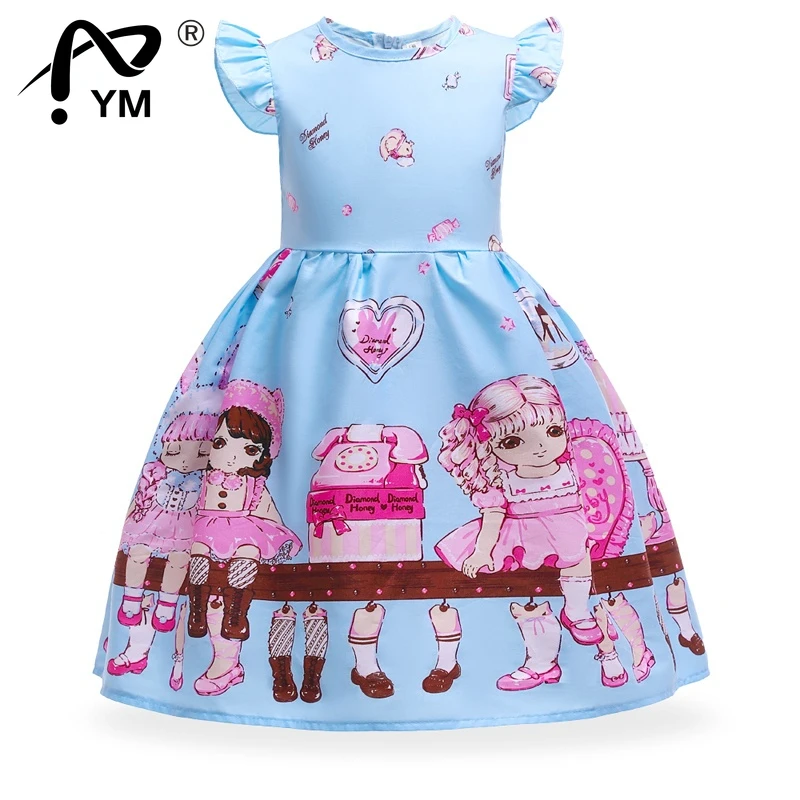

New 2-7 years Summer 100% Combed Cotton Little Girl Print Dresses kids Casual Sundress Petal Sleeve Dress Good quality