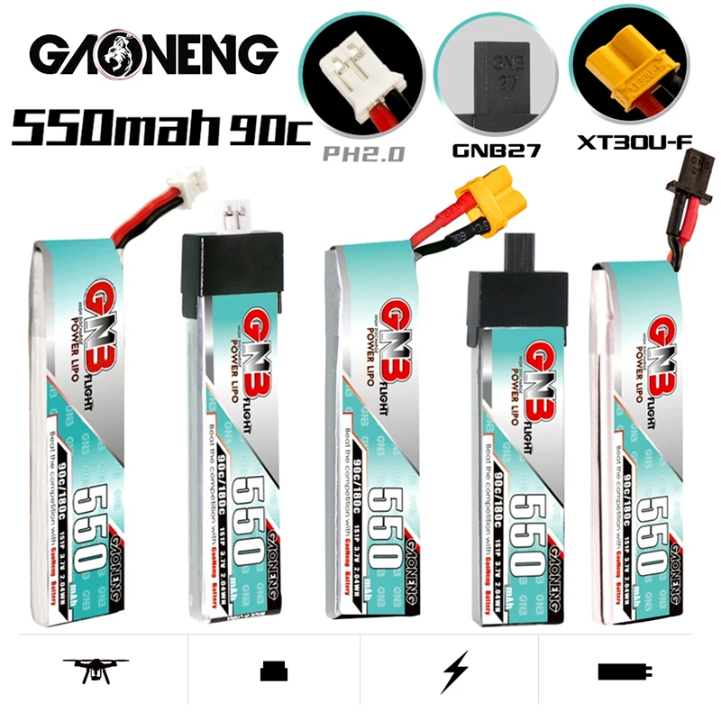 

5PCS GAONENG GNB 3.7V 550mAh 90C/180C Lipo Battery For EMAX NanoHawk X RC Mini FPV Drone 1S 3.7V Battery With PH2.0/GNB27/XT30