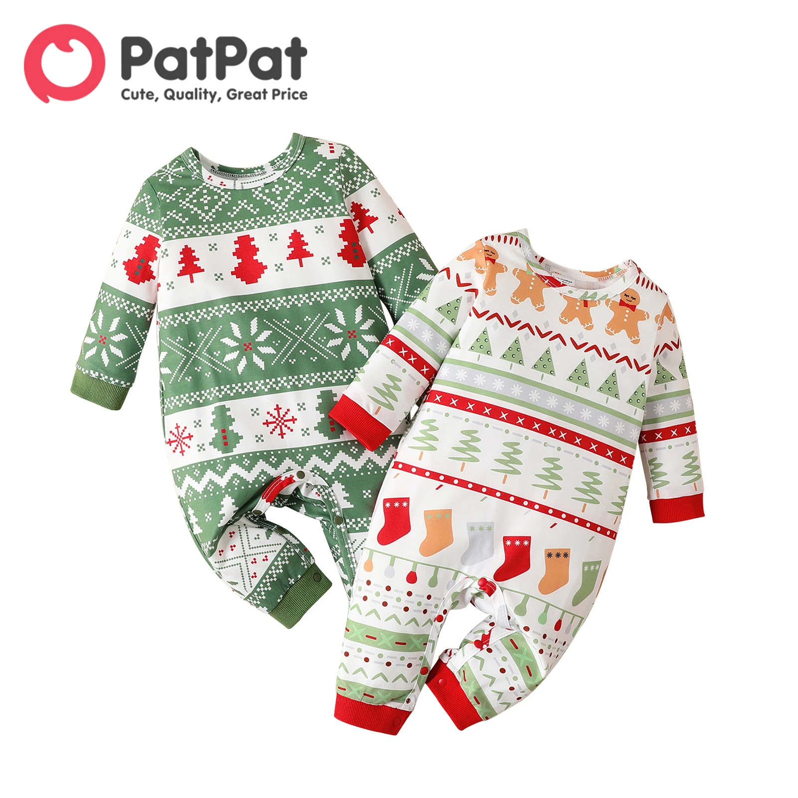 

PatPat Christmas Newborn Baby Boy/Girl Clothes Overalls Allover Print Long-sleeve Jumpsuit