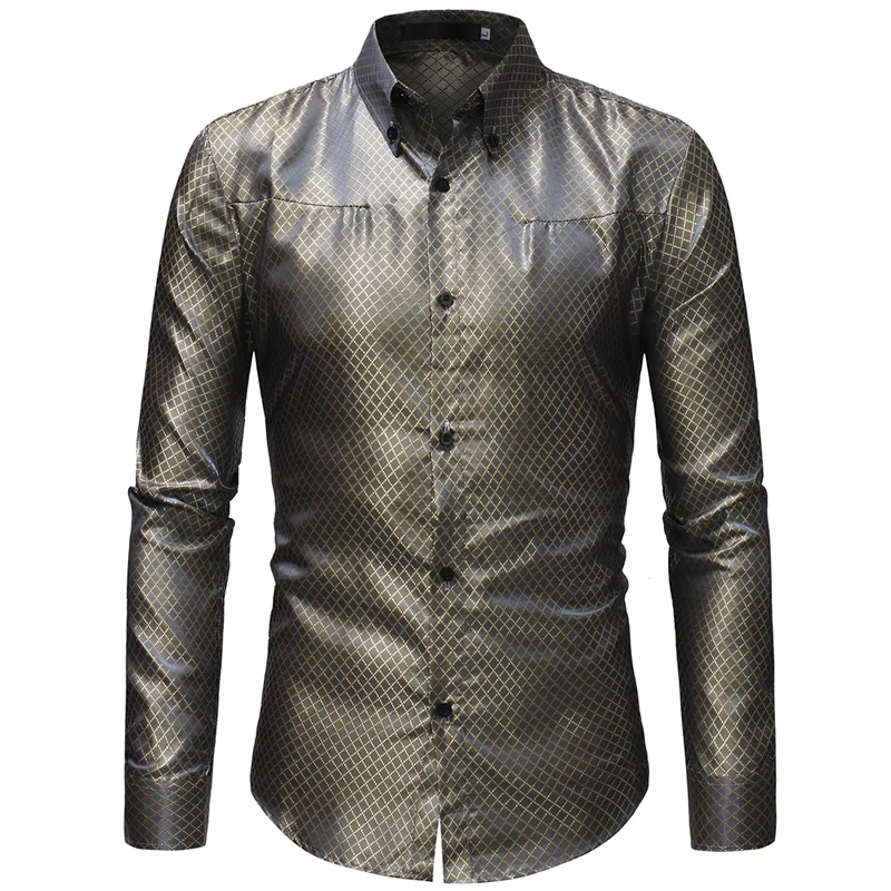 Mattswag Men Shiny Luxury Prom Party Long Sleeve Shirts 2022 Spring Autumn Shirts For Nightclub Designer Fashion Slim Fit Camisa