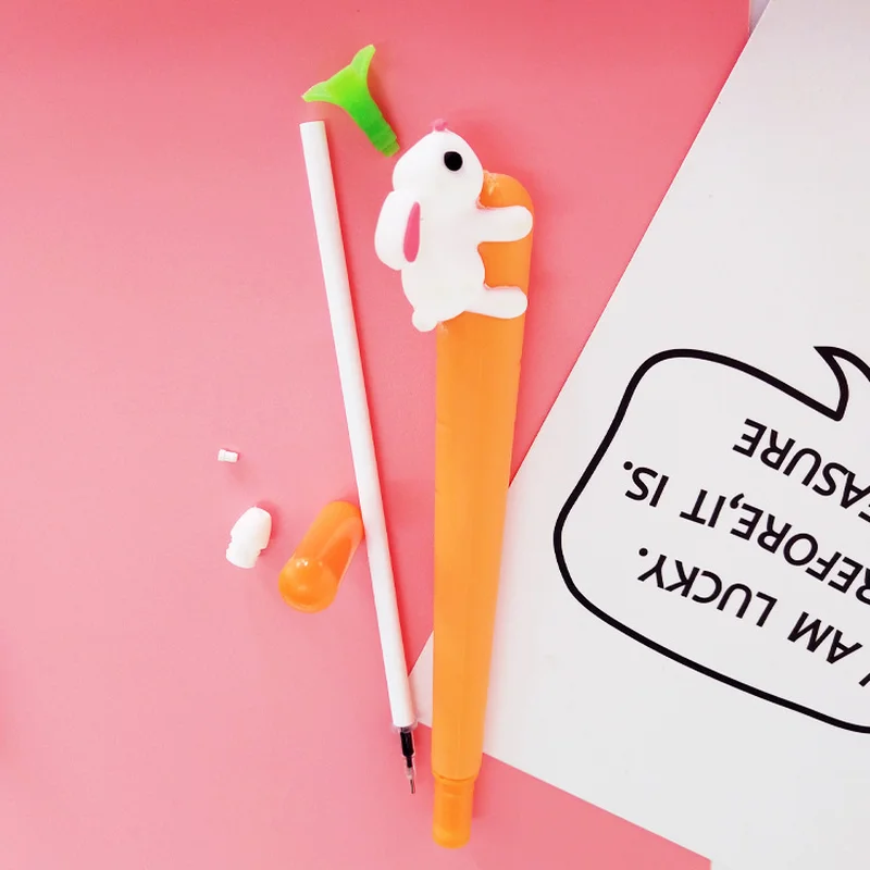 Cartoon Cute Carrot Rabbit Neutral Pen Creative Stationery Carbon Pen Black Student  Kawaii School Supplies Pens