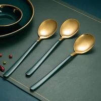 304 stainless steel fork spoon home creative soup spoon lovely net red dark green gold long handle main meal fork cutlery set