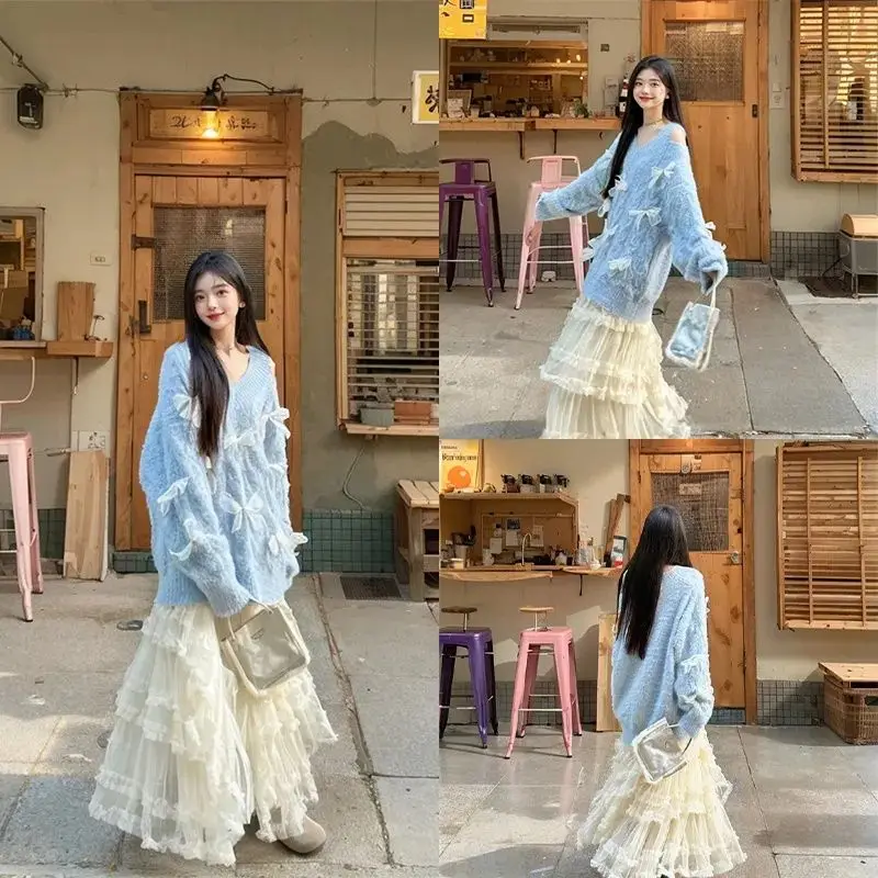 Korejepo Свитер с открытыми плечами и v-образным вырезом Pure Desire Женский осенне-зимний