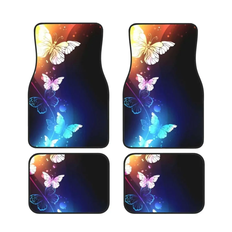 

Blue Butterfly Floral Car Floor Mats Carpet Set of 4 Piece Front & Rear Carpet Fit for Most Cars Non-Slip Backing and Durable