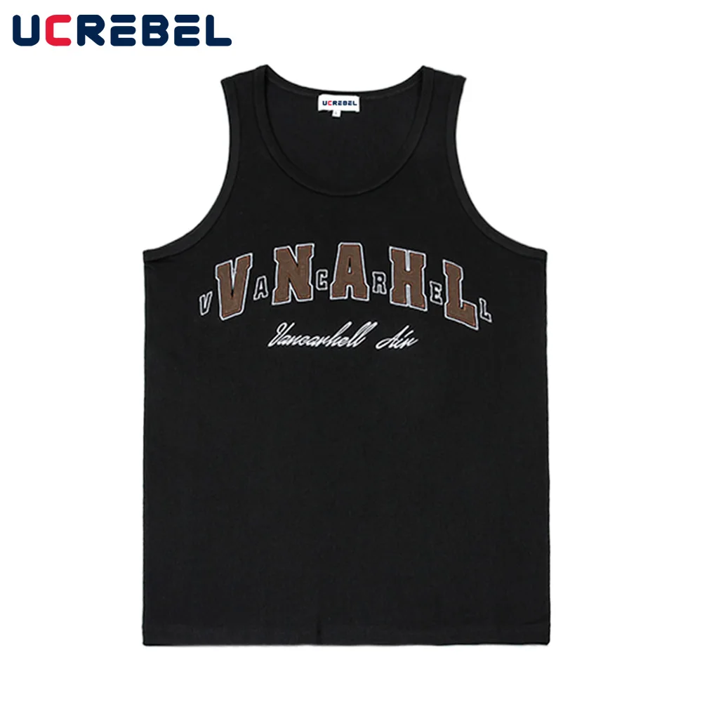 

Letter Print Sports Vest Mens Summer Streetwear Sleeveless Vest High Street Loose Casual Top Cotton Men Tank