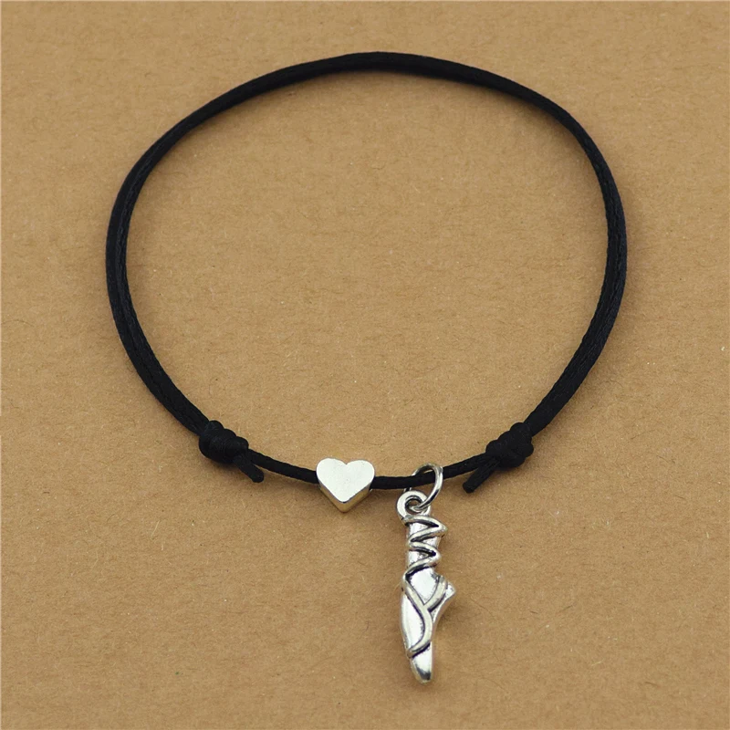Новинка, подвеска в виде сердца для танцев, балетки, танцевальных девушек, подарки ручной работы, черные веревочные браслеты