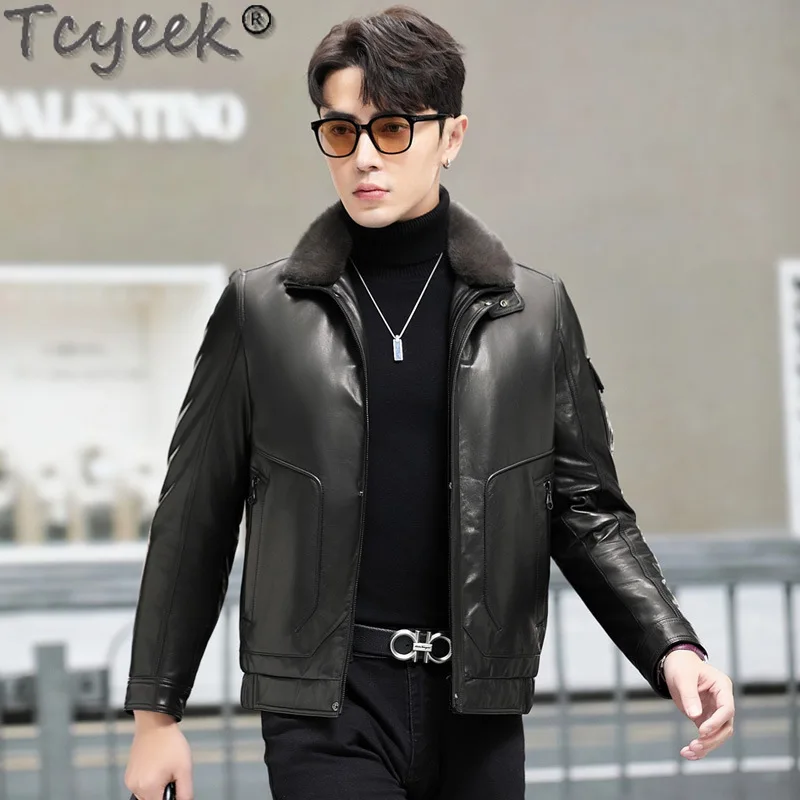 Tcyeek натуральная кожа пальто из козьей кожи зимняя мужская куртка теплая шуба