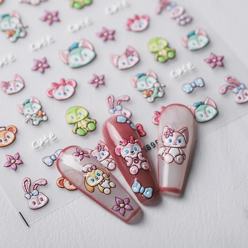 ディズニー漫画リナベルダフィーベア 5D レリーフネイルステッカーミッキーマウスリロとスティッチネイルアート用品ネイルステッカー