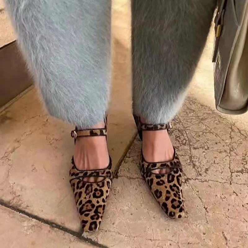Leopard Print Pumps Womens Square Toe Designer Mary Jane High Heel Shoes Ladies Sandalias Para Mujer 2022