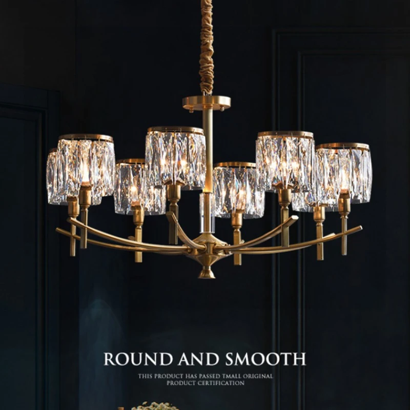 

Chandeliers Luxury Crystal Living Lighting All Copper American Minimalist Dining Rooms Lamps Atmospheric Home Villa Decor Lights