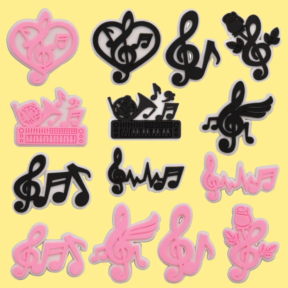 

1-14PCS Black Pink Musical Note PVC Shoe Charms Funny DIY Shoe Aceessories Fit Sandals Buckle Unisex Kids Party Gifts croc jibz